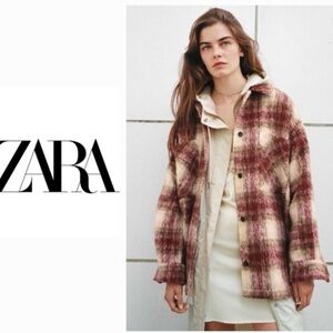 Zara Burgundy and Cream Checkered Jacket